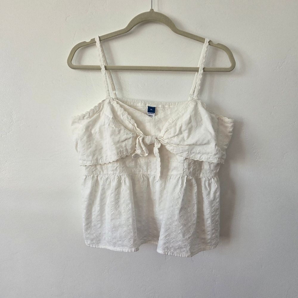 Old Navy White Smocked Sleeveless Blouse Top Cottagecore Boho Festival Gypsy XL